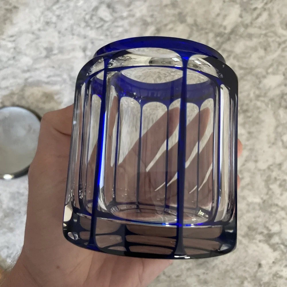 Lappas Hand Blown & Cut Crystal Cobalt Blue Glass Jar Heavy 4
